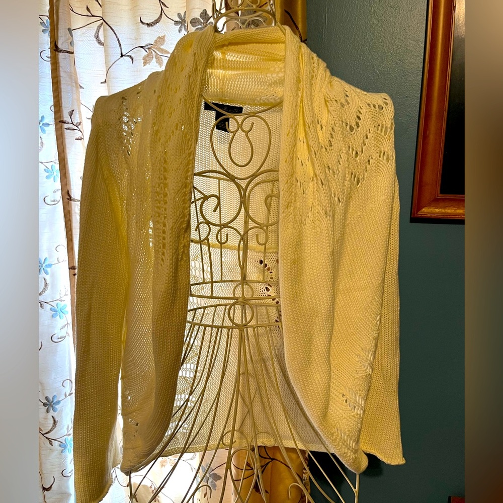 Willie Smith Diagonal Weave Ivory Cream Cocoon Cardigan Spring Sweater L
